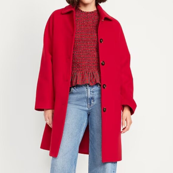 Old Navy Jackets & Blazers - Old Navy Red Relaxed Button-Front Mac Coat/NWT/M
